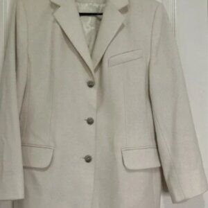 LL Bean Women Blazer Off White Winter Ivory Wool Cashmere Button Jacket Size 14P